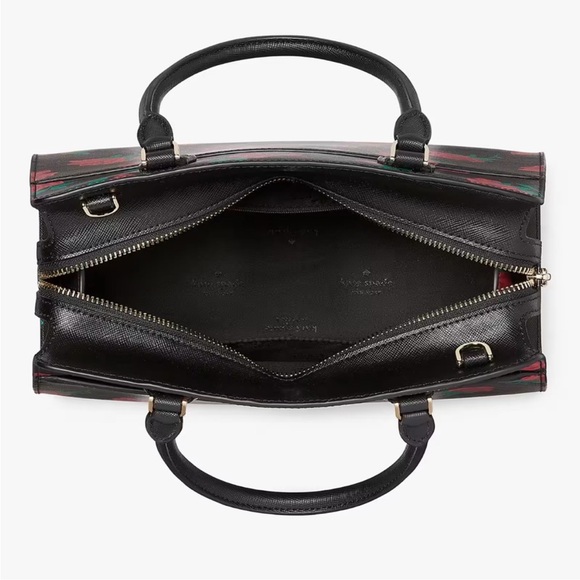♠️kate spade Madison Rose Toss Printed Medium Satchel, Black Multi NWT - Picture 5 of 8